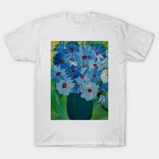 Blue flowers bouquet in a metallic turquoise vase T-Shirt